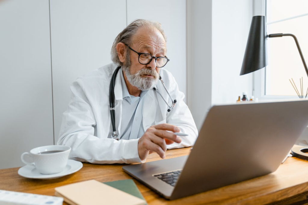 A doctor reviewing credentials