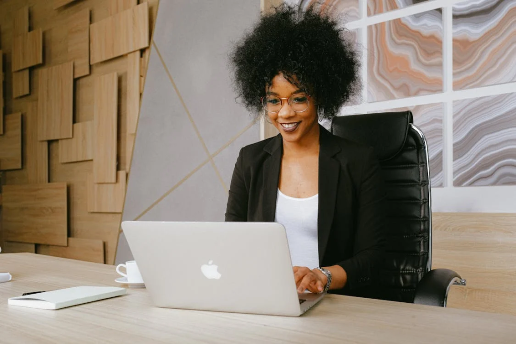 A woman using a laptop